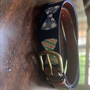 Blue and Brown Embroidered Belt with Brass Buckle